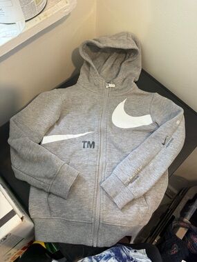 Nike Grey Kids Zip-Up Hoodie with White Swoosh